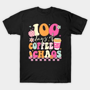 100 Days Of Coffee And Chaos 100Th Day Of School Teacher Kid T-Shirt